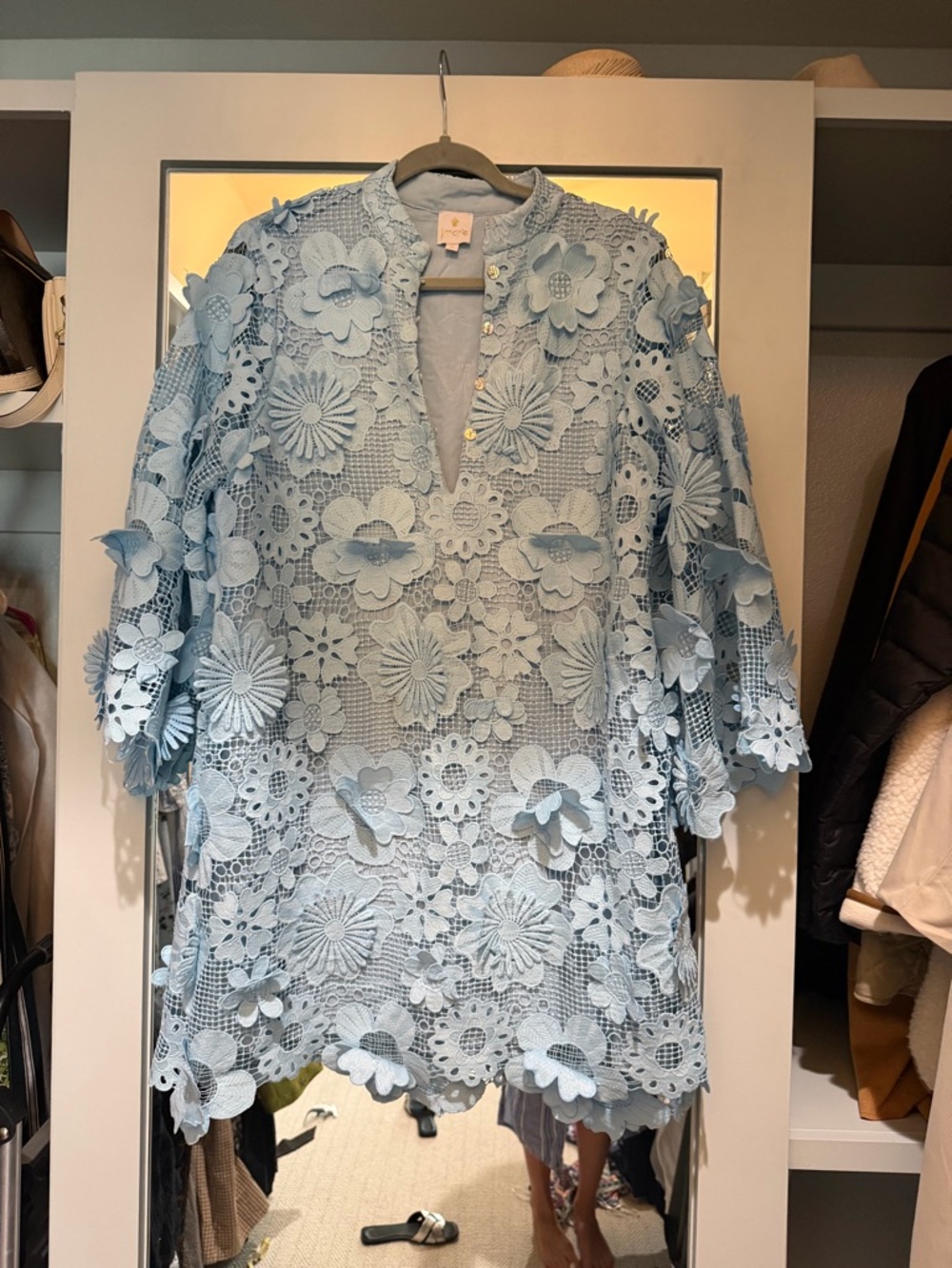Light Blue Floral Lace Mini Dress - Women's